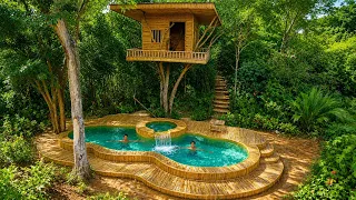 2 Man Build Luxury Bamboo House On Tree in Jungle With Private Bamboo Swimming Pool