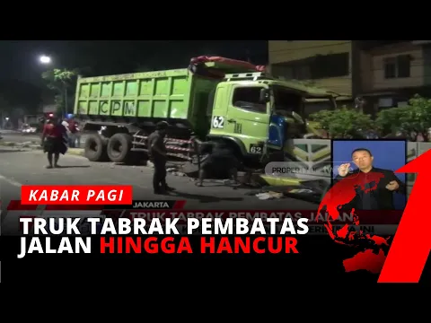 Hilang Kendali, Truk Tanah Menabrak Pembatas Jalan