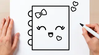 COMO DESENHAR UM CADERNO KAWAII | Cute Notebook Drawing Tutorial | Easy Drawing for Kids & Toddlers