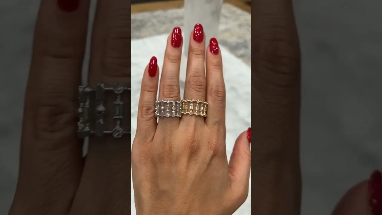 14K Gold Bezel Baguette Diamond Open Lace Ring