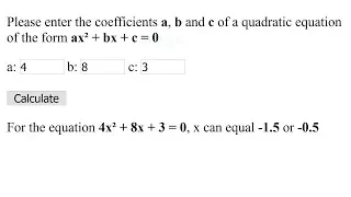 JavaScript Solve a Quadratic Equation Using a HTML Form Tutorial