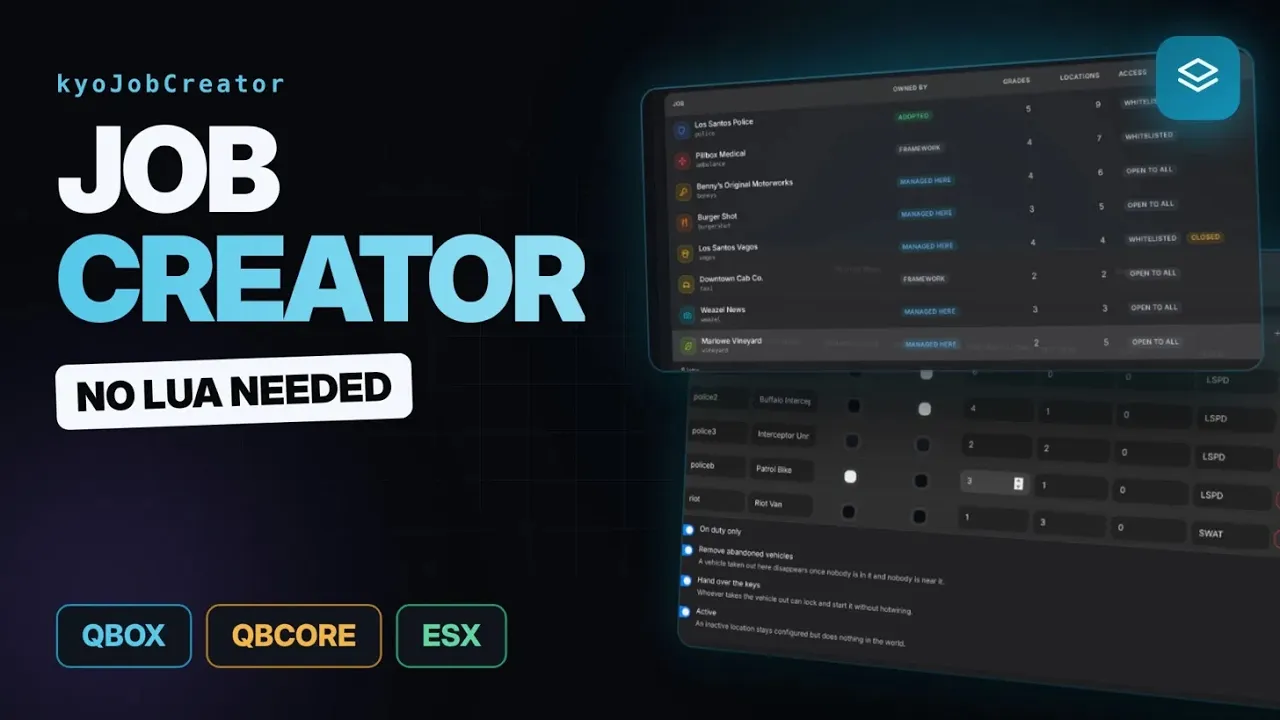 kyoJobCreator | Advanced Job Creator [QBox / QBCore / ESX]
