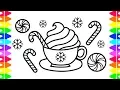 Peppermint Hot Chocolate Coloring Page HAPPY HOLIDAYS COLORING PAGES Original Art for Kids