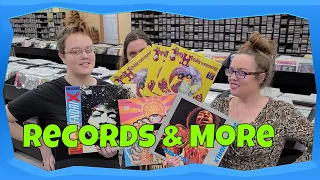 classic rock vinyl records decorating the record store