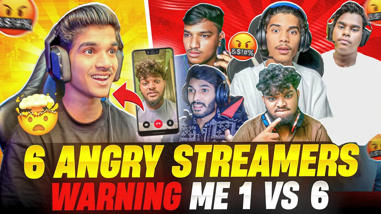 6 ANGRY🤬 STREAMERS😨| WARNING ME ON 📱VIDEO CALL | 1 VS 6🔥 | FREE FIRE IN TELUGU #dfg #freefire