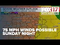 Severe storms 75 mph winds possible Sunday night into Monday morning
