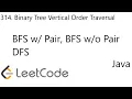 LeetCode 314 Binary Tree Vertical Order Traversal BFS w Pair pure BFS DFS Java