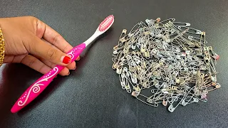 I made a unique paper wall hanging craft ideas, making with safety pins and waste toothbrush