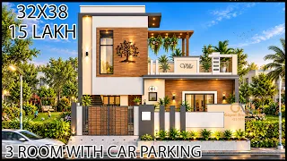 “₹15 लाख में 3 Room House Plan With Car Parking😲, 32X38 Modern House Design"
