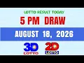 Lotto Result Today 5pm Draw August 18 2026 PCSO Swertres Ez2