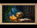 Secret Library Globe Candlelight 4K Frame TV Art Dark Academia 5 Candles Emerald Velvet Painting