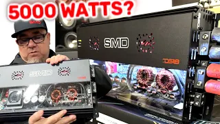 The new SMD 5000 1D monoblock car amp with clear top LED lights rated 5 000 Watts