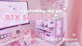 upgrading my first pc build with a better gpu rtx 5070ti pink and white setup gaming desk