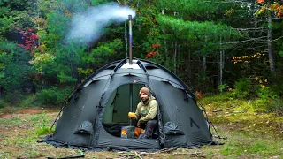 Hot Tent Camping In The Forest With My Dogs