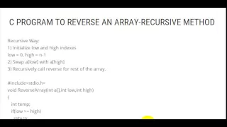 C PROGRAM TO REVERSE AN ARRAY RECURSIVE METHOD