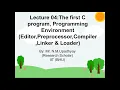 Lecture 04 The first C program Programming Environment Editor Preprocessor Compiler Linker Loader