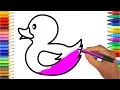 Learn Colors for Kids with Rubber Duck Coloring Book - How to Draw Cute Duck Toy for Baby