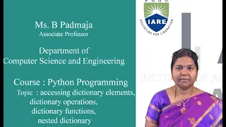 Accessing Dictionary Elements Operators Functions Nested Dictionary by Ms B Padmaja