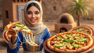 طريقة عمل بيتزا الخضار والدجاج في الفرن الطيني التقليدي 🍕🔥 |تجربة ASMR مريحة للأعصاب/Miniature doll 