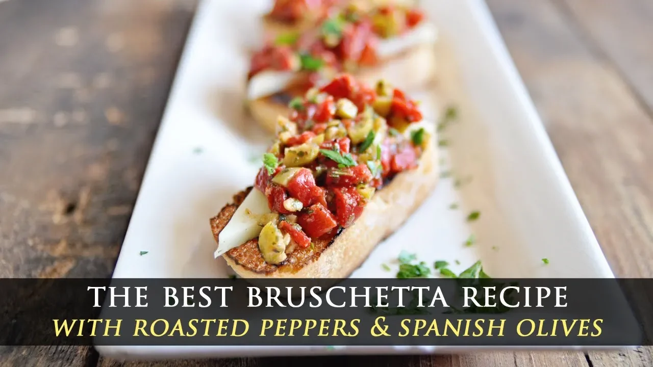 Easy to Make Bruschetta with Roasted Peppers and Spanish Olives