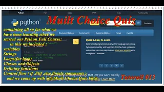 Python Project Example For Beginners Tutorial 013 Multi Choice Quiz with source code