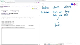 Warmup-1 monkeyTrouble Java Solution Codingbat com