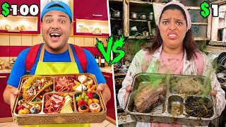 اخيرا...ابتسام ضد لعزاوي✏️فتحدي لانش بوكس 1.000 دولار ضد 5 دولار🍔(ندمات 🤢) 