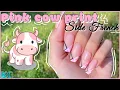 Side French Tip Nail Design Pink Cow Print V-Tip Nail Art Gel Paint Nails