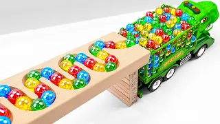 Marble Run Race ☆ HABA Slope&Retro Makita Truck, Excavator Garbage Truck, Ambulance, Dump Truck