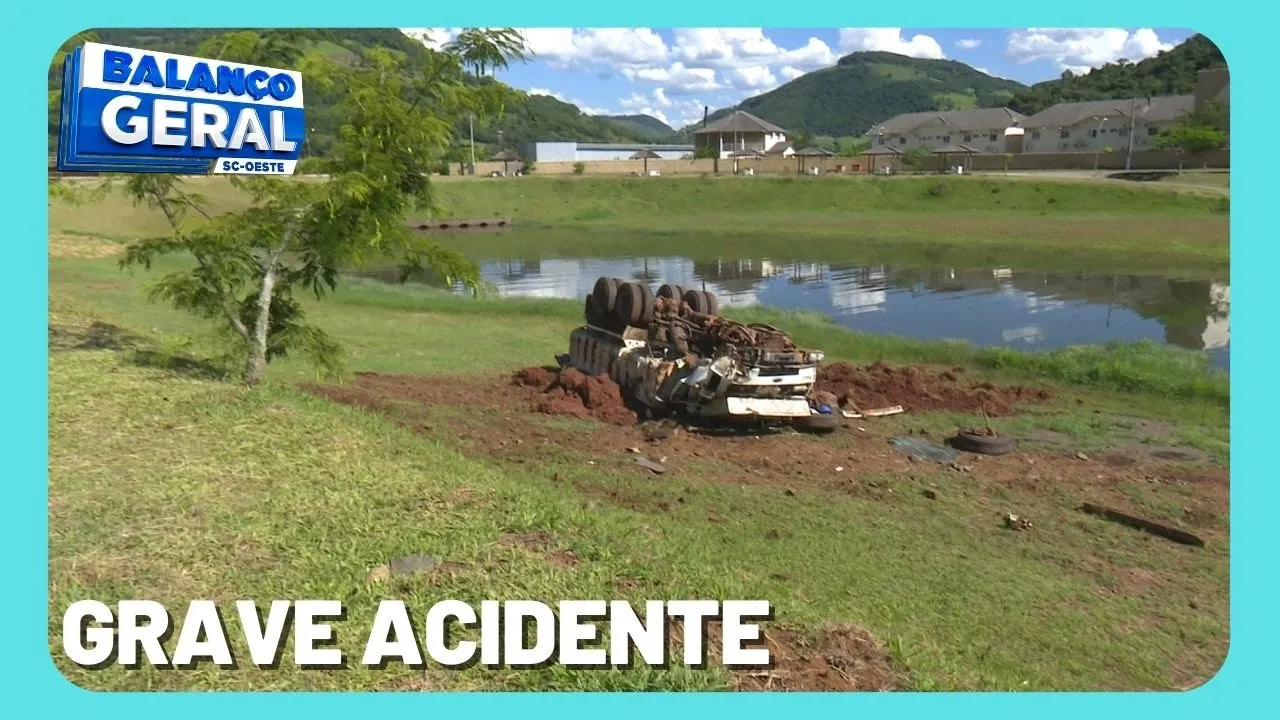 Drone flagra grave acidente com caminhão caçamba na serra do Goio-Ên em Chapecó