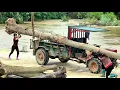 Download Lagu Agricultural vehicle, 2 girls exploit and transport wood during the flood season #truck #farm