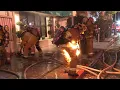 Download Lagu Firefighter catches fire while battling a structure fire in Sherman Oaks, California. (Not injured).