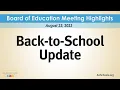 Back to School Update August 23 2023 Board of Education