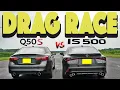 2023 Lexus IS500 vs Infiniti Q50 RedSport Opal Edition Japan Sedan Battle Drag and Roll Race