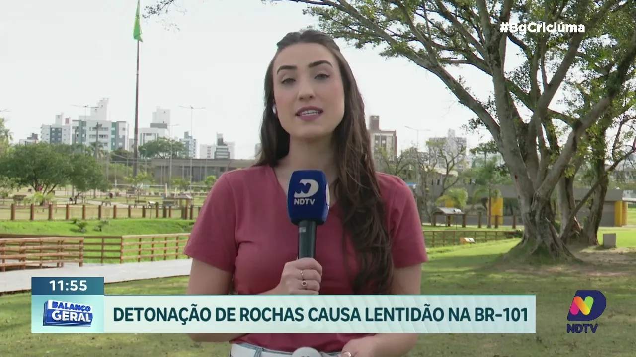 Trânsito lento na BR-101: detonações afetam fluxo em Capivari de Baixo