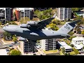 RAAF C-17 LOW LEVEL through Brisbane CBD Riverfire 2021