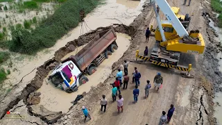 Amazing dump truck failure & recovery using technical skills helping with cane heavy machinery