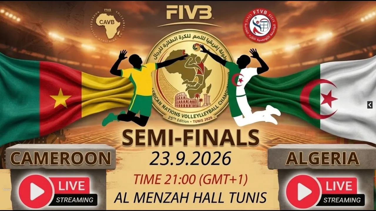 CAMEROON (CMR) VS ALGERIA(ALG)  MEN'S AFRICA NATIONS VOLLEYBALL CHAMPIONSHIP QUARTERFINALS 2026 FIVB 2026-09-23 21:41