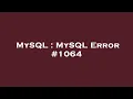 MySQL MySQL Error