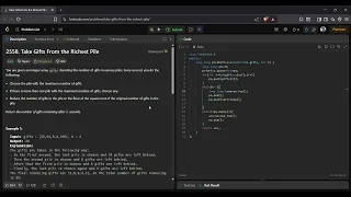 2558 LeetCode Take Gifts From the Richest Pile Priority Queue Max Heap C Solution