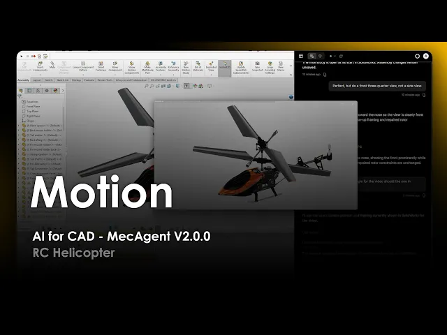 AI for CAD - Motion - MecAgent 2.0.0 - RC Helicopter - Demo