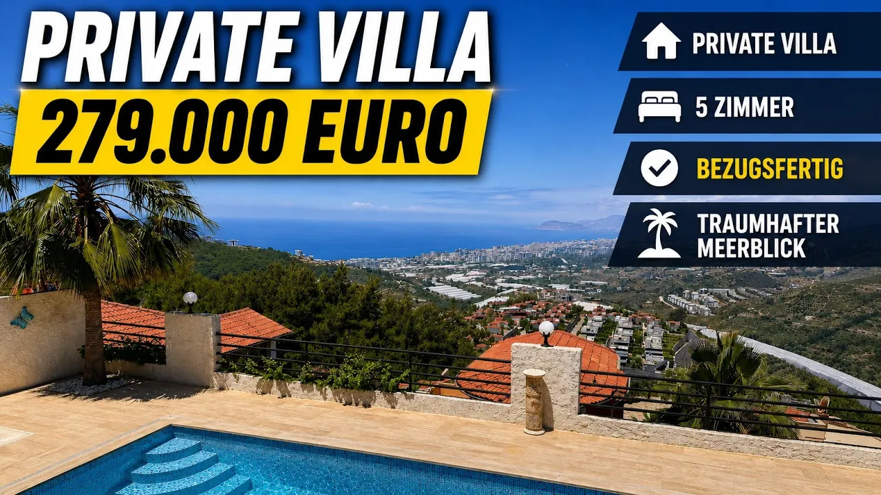 Private Pool 4-Bedroom Villa in Kargicak with private pool and residence permit suitable