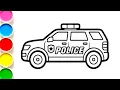 How to Draw a Police Car for Kids Coloring Page for kids Easy Step By Step police monster car
