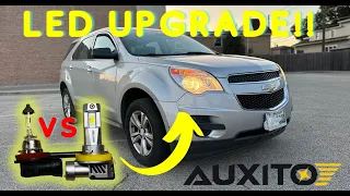 Chevy Equinox halogen to LED bulbs Auxito review and install