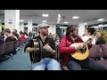 Irish flight delayed so trad session started between DaoiríFarrell, Geoff Kinsella and Robbie Walsh.