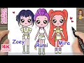 How to Draw Rumi Zoey Mira Kpop Demon Hunters - How to Draw Huntrix Step by Step Tutorial