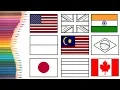 How to Draw Colour Book Page for Kids - 11 Nation Flags