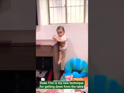 Dada This is my new technique for getting down from the table 😆😁 |