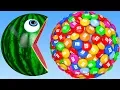 Lagu Learn Colors with PACMAN and Farm WaterMelon 3D m\u0026m Street Vehicle for Kid