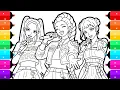 Coloring Rumi Mira Zoey Huntrix Singing Coloring Page from KPop Demon Hunters